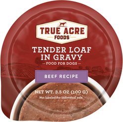 True Acre Foods Beef Recipe Tender Loaf in Gravy, Wet Dog Food, 3.5-oz cup, case of 12