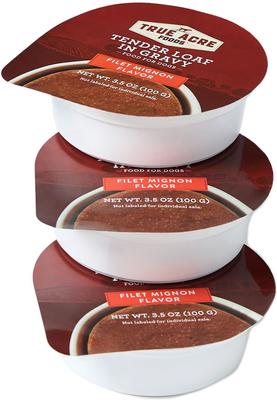 Show full view: True Acre Foods Filet Mignon Flavor Tender Loaf in Gravy, Wet Dog Food, 3.5-oz cup, case of 12 slide 3 of 11