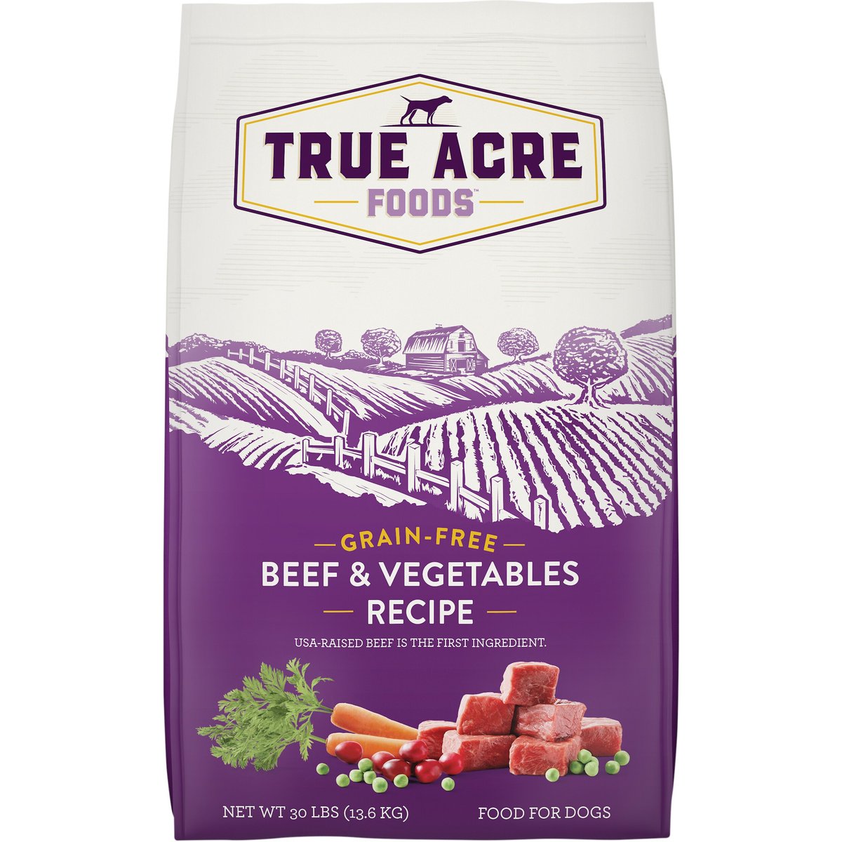 True Acre Foods Grain-Free Beef & Vegetable Dry Dog Food, 30-lb bag