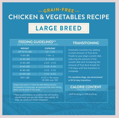 Show full view: True Acre Foods Large Breed Chicken & Vegetables Recipes Grain-Free Dry Dog Food, 40-lb bag slide 6 of 9