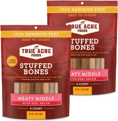 True Acre Foods Large Stuffed Bone Treats Meaty Middle Made with real Bacon, 12 count