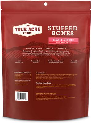 Show full view: True Acre Foods Large Stuffed Bone Treats Meaty Middle Made with real Bacon, 6 count slide 3 of 10
