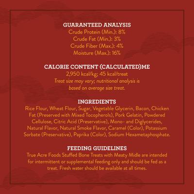 Show full view: True Acre Foods Medium Stuffed Bone Treats Meaty Middle Made with real Bacon, 24 count bundle slide 4 of 10