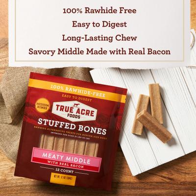 Show full view: True Acre Foods Medium Stuffed Bone Treats Meaty Middle Made with real Bacon, 24 count bundle slide 5 of 10