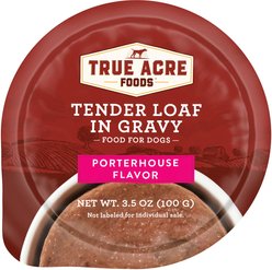 True Acre Foods Porterhouse Flavor Tender Loaf in Gravy, Wet Dog Food, 3.5-oz cup, case of 12