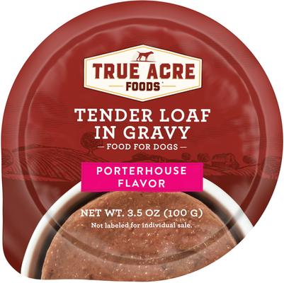 Show full view: True Acre Foods Porterhouse Flavor Tender Loaf in Gravy, Wet Dog Food, 3.5-oz cup, case of 12 slide 1 of 11