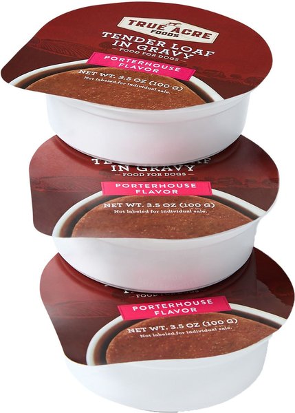 Show full view: True Acre Foods Porterhouse Flavor Tender Loaf in Gravy, Wet Dog Food, 3.5-oz cup, case of 12 slide 3 of 11