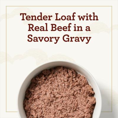 Show full view: True Acre Foods Porterhouse Flavor Tender Loaf in Gravy, Wet Dog Food, 3.5-oz cup, case of 12 slide 4 of 11