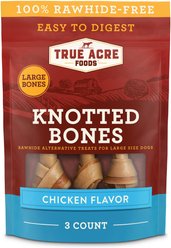 True Acre Foods, Rawhide-Free, Knotted Bones, with Natural Chicken Flavor Dog Treats, Large, 3 count