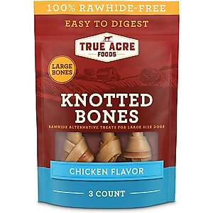 True Acre Foods, Rawhide-Free, Knotted Bones, with Natural Chicken Flavor Dog Treats, Large, 3 count