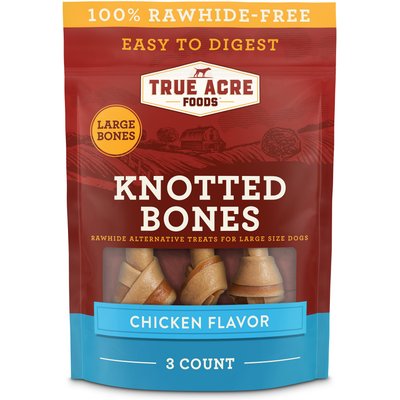 True Acre Foods True Acre Foods, Rawhide-Free, Knotted Bones, with Natural Chicken Flavor Dog Treats, Large, 3 count