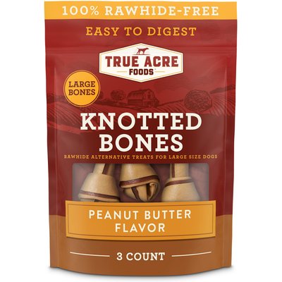 True Acre Foods True Acre Foods, Rawhide-Free, Knotted Bones, with Natural Peanut Butter Flavor Dog Treats, Large, 3 count