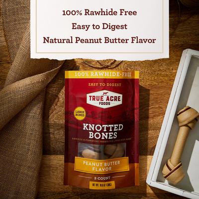 Show full view: True Acre Foods, Rawhide-Free, Knotted Bones, with Natural Peanut Butter Flavor Dog Treats, Large, 3 count slide 5 of 11