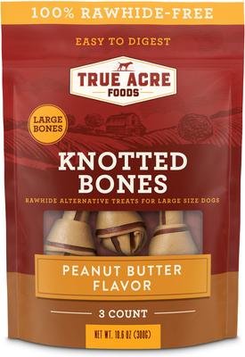Show full view: True Acre Foods, Rawhide-Free, Knotted Bones, with Natural Peanut Butter Flavor Dog Treats, Large, 3 count slide 10 of 11