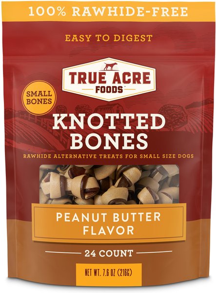 True Acre Foods Rawhide-Free Knotted Bones with Natural Peanut Butter Flavor Dog Treats
