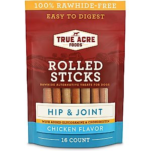 True Acre Foods, Rawhide-Free, Rolled Sticks, Hip & Joint Chew, with Natural Chicken Flavor Dog Treats, 16 count