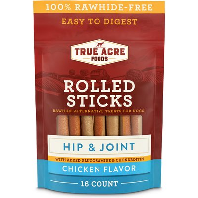 True Acre Foods True Acre Foods, Rawhide-Free, Rolled Sticks, Hip & Joint Chew, with Natural Chicken Flavor Dog Treats, 16 count