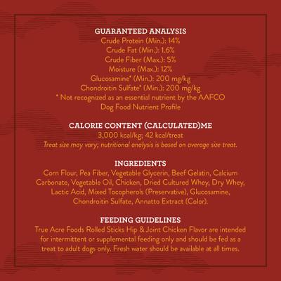 Show full view: True Acre Foods, Rawhide-Free, Rolled Sticks, Hip & Joint Chew, with Natural Chicken Flavor Dog Treats, 16 count slide 4 of 11