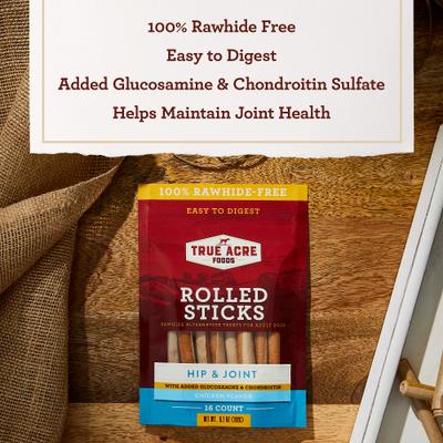 Show full view: True Acre Foods, Rawhide-Free, Rolled Sticks, Hip & Joint Chew, with Natural Chicken Flavor Dog Treats, 16 count slide 5 of 11
