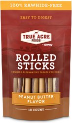 True Acre Foods Rawhide-Free Rolled Sticks Peanut Butter Flavor Dog Treats, 10 count