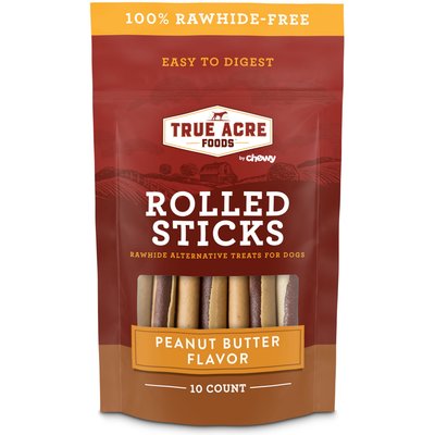 True Acre Foods True Acre Foods Rawhide-Free Rolled Sticks Peanut Butter Flavor Dog Treats, 10 count