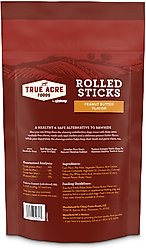 True Acre Foods Rawhide-Free Rolled Sticks Peanut Butter Flavor Dog Treats, 10 count slide 2 of 9