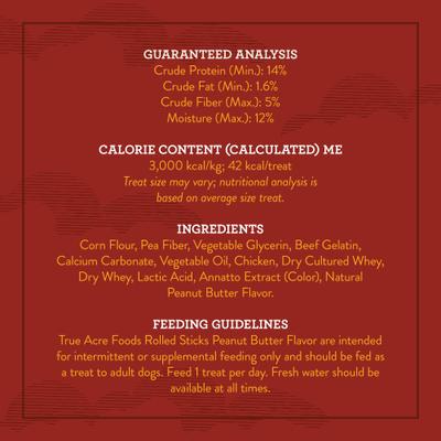 Show full view: True Acre Foods Rawhide-Free Rolled Sticks Peanut Butter Flavor Dog Treats, 10 count slide 4 of 11