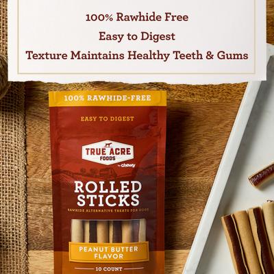 Show full view: True Acre Foods Rawhide-Free Rolled Sticks Peanut Butter Flavor Dog Treats, 10 count slide 5 of 11