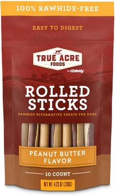 Show full view: True Acre Foods Rawhide-Free Rolled Sticks Peanut Butter Flavor Dog Treats, 10 count slide 10 of 11