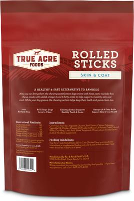 Show full view: True Acre Foods, Rawhide-Free, Rolled Sticks, Skin & Coat Chew, with Natural Chicken Flavor Dog Treats, 16 count slide 3 of 11