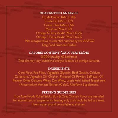 Show full view: True Acre Foods, Rawhide-Free, Rolled Sticks, Skin & Coat Chew, with Natural Chicken Flavor Dog Treats, 16 count slide 4 of 11