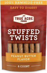 True Acre Foods Rawhide-Free Stuffed Twists Peanut Butter Flavor Dog Treats, 6 count