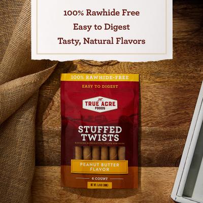 Show full view: True Acre Foods Rawhide-Free Stuffed Twists Peanut Butter Flavor Dog Treats, 6 count slide 5 of 11