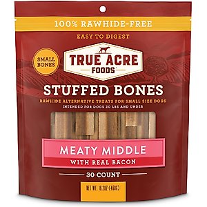 True Acre Foods Small Stuffed Bone Treats Meaty Middle Made with real Bacon, 30 count