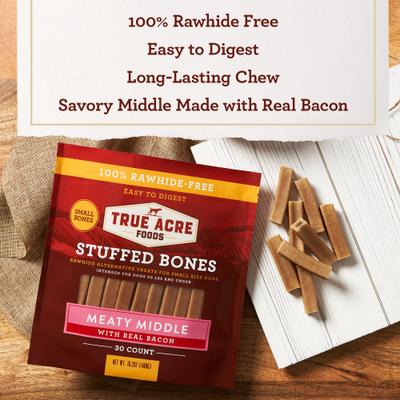 Show full view: True Acre Foods Small Stuffed Bone Treats Meaty Middle Made with real Bacon, 30 count slide 5 of 10