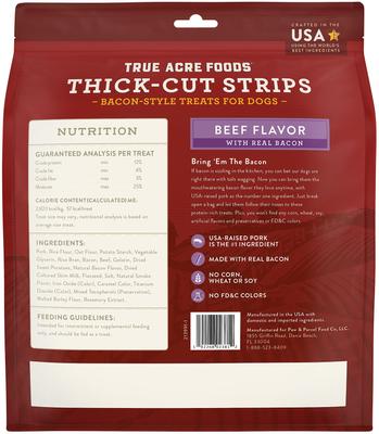 Show full view: True Acre Foods Thick Cut Strips with Real Bacon & Beef Dog Treats, 25-oz bag slide 3 of 9