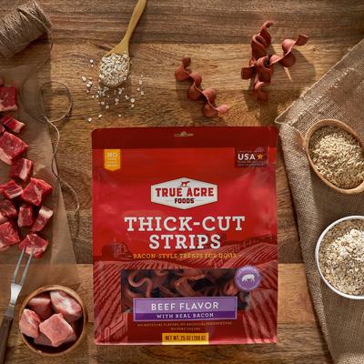 Show full view: True Acre Foods Thick Cut Strips with Real Bacon & Beef Dog Treats, 25-oz bag slide 4 of 9