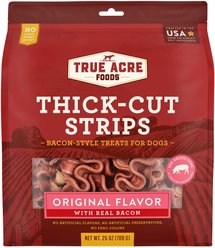 True Acre Foods Thick Cut Strips with Real Bacon Dog Treats, 25-oz bag