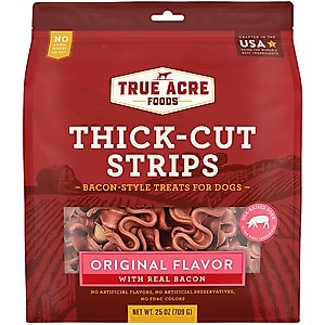 True Acre Foods Thick Cut Strips with Real Bacon Dog Treats, 25-oz bag