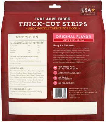 Show full view: True Acre Foods Thick Cut Strips with Real Bacon Dog Treats, 25-oz bag slide 3 of 9