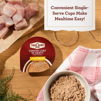 Show full view: True Acre Foods Turkey Recipe Tender Loaf in Gravy, Wet Dog Food, 3.5-oz cup, case of 12 slide 5 of 11