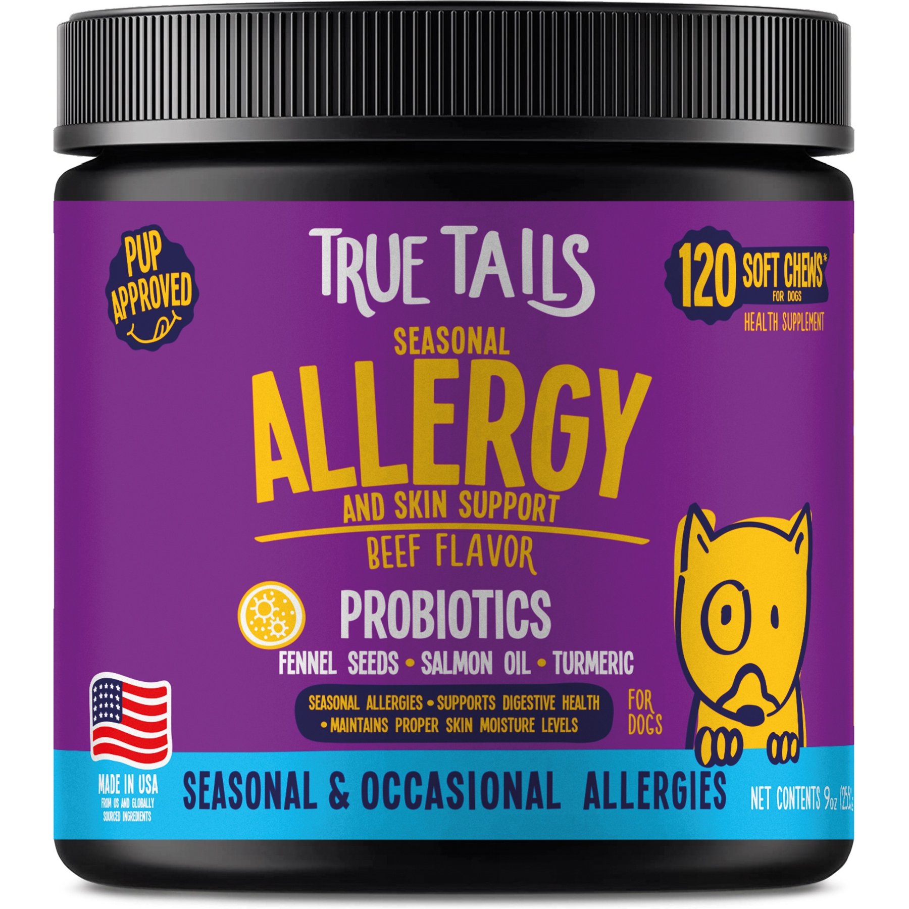 True Tails Allergy Beef Flavored Allergy Supplement for Dogs, 120 count