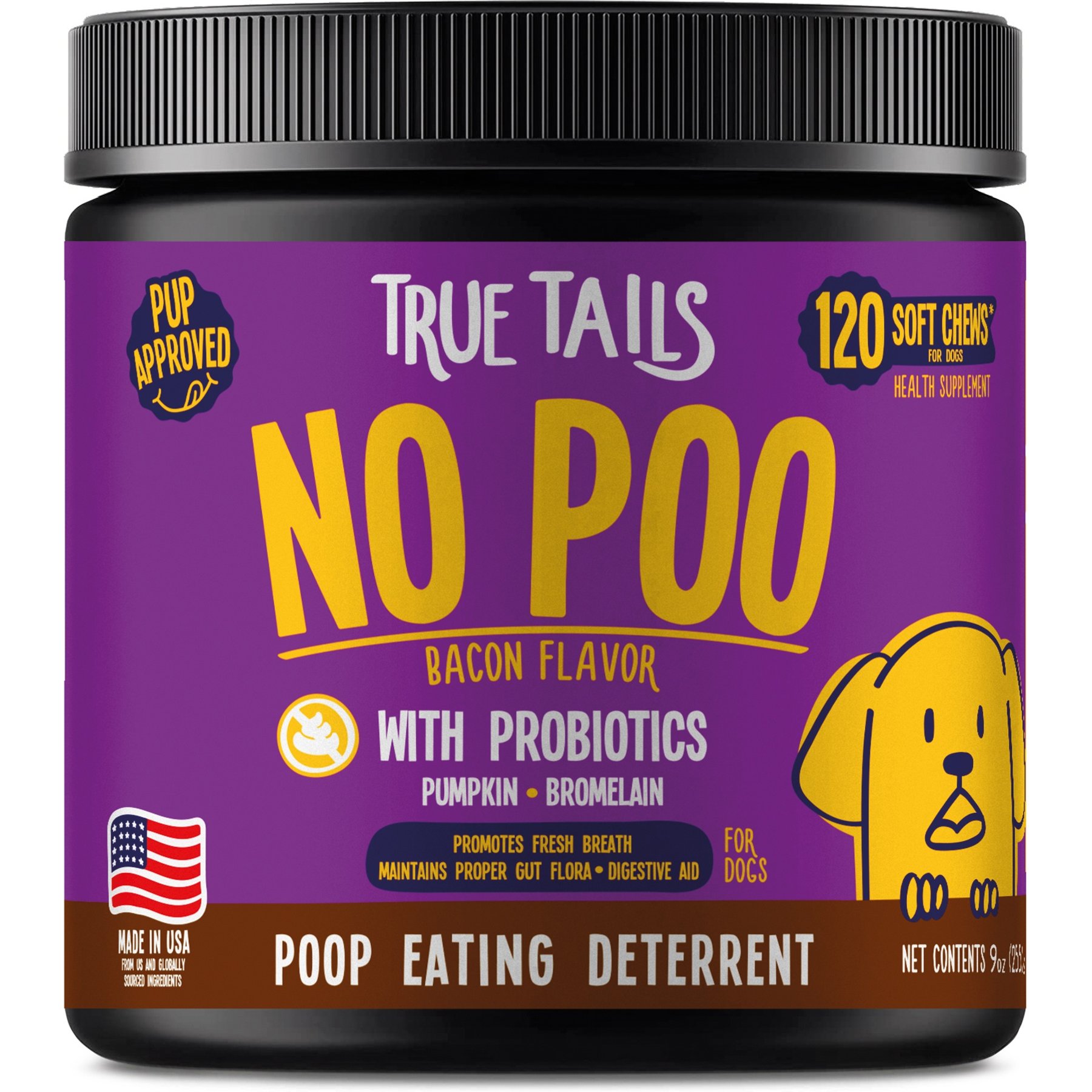 True Tails No Poo Bacon Flavored Coprophagia Supplement for Dogs, 120 count