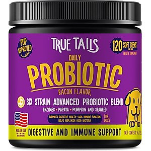 True Tails Probiotic Bacon Flavored Supplement for Dogs, 120 count