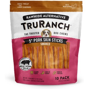 TruRanch 5-inch Pork Skin Sticks Smoky Flavored Dog Treats, 10 count
