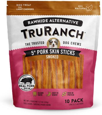 Show full view: TruRanch 5-inch Pork Skin Sticks Smoky Flavored Dog Treats, 10 count slide 1 of 4
