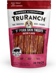 TruRanch 5-inch Pork Skin Twists Bacon Flavored Dog Treats, 20 count