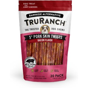 TruRanch 5-inch Pork Skin Twists Bacon Flavored Dog Treats, 20 count