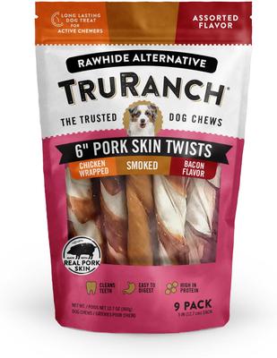 Show full view: TruRanch 6-inch Pork Skin Assorted Twists Dog Treats, 9 count slide 1 of 3