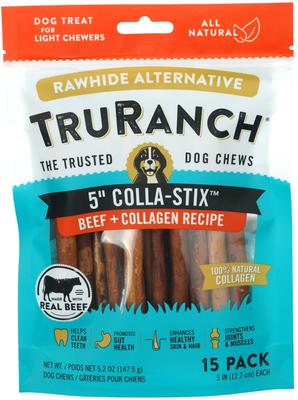 TruRanch Beef Collagen Sticks Hard Chew Dog Treats, 5-in, 15 count
